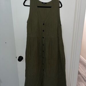 Madewell Olive Green Midi Dress with Button Front